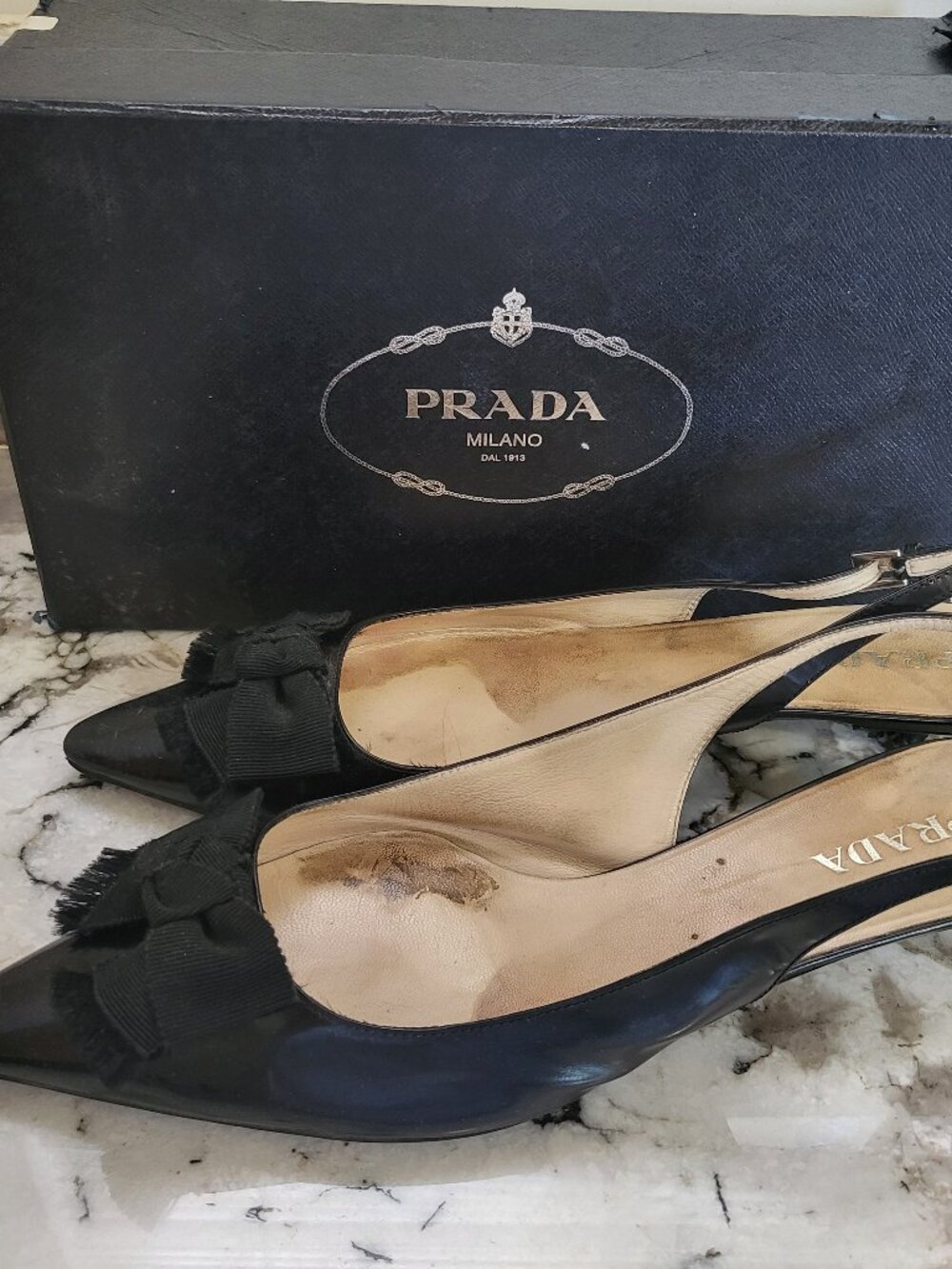 VINTAGE PRADA BLACK SLINGBACKS KITTEN HEELS